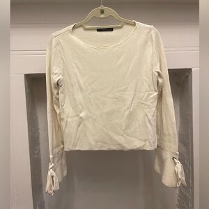 Zara Knit Long Sleeve with Bows on Sleeve, Cream, Large